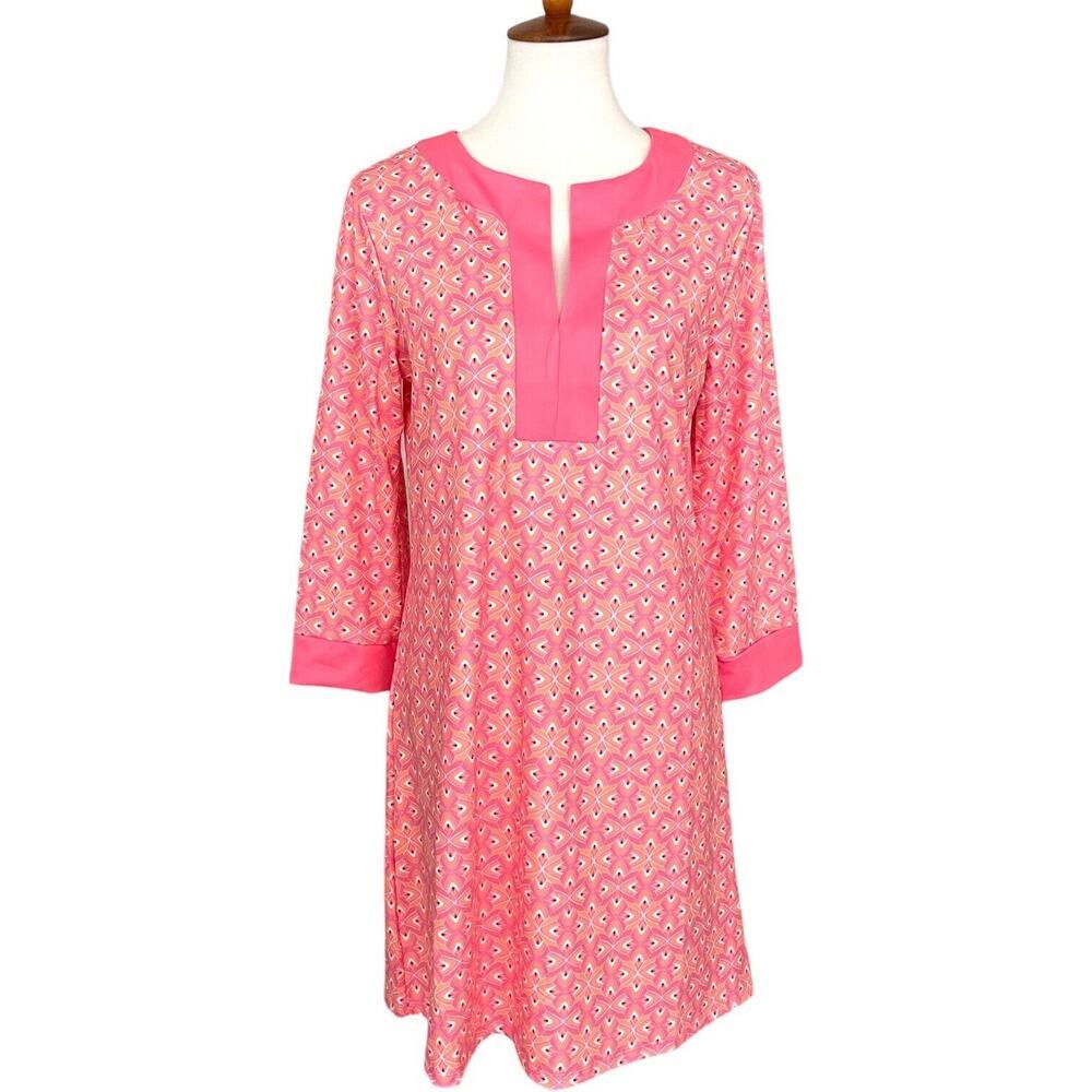 Cabana Life Split Neck 50+ UPF Protection Retro Geo A-Line Tunic Dress LARGE
